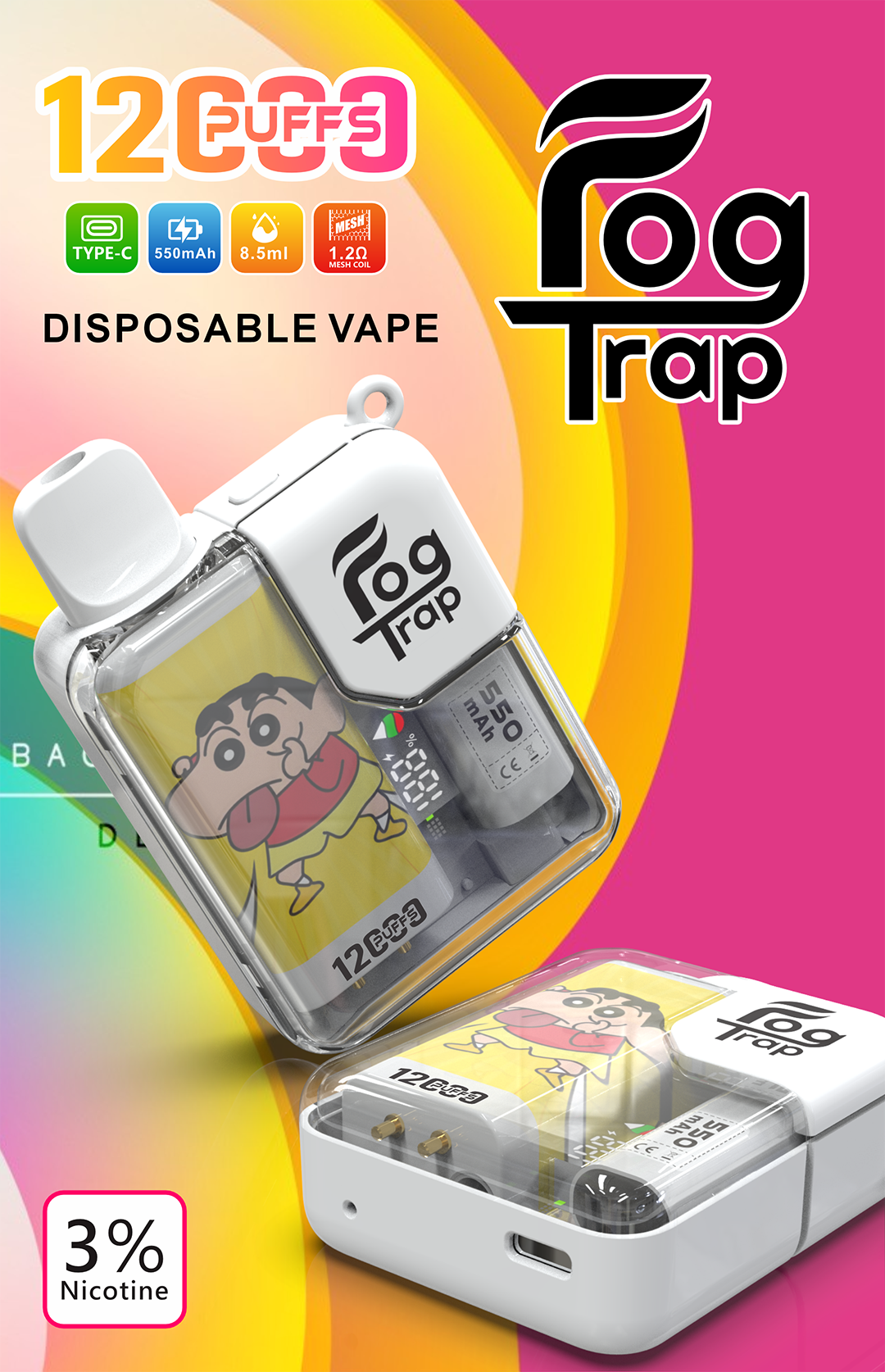Fog Trap 12000口 蠟筆小新 × LABUBU 定義如緞面般柔順的吸吮新維度 解鎖始終如一的濃厚層次 LCD 智慧監控實時監控 【買10贈1】 台灣現貨:圖片 4