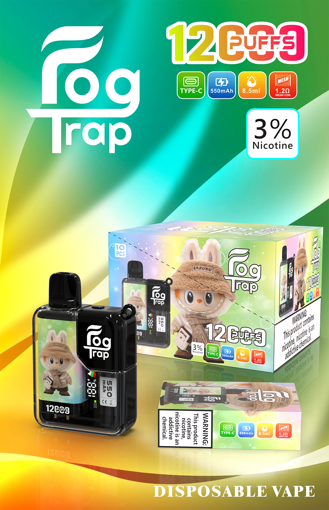 Fog Trap 12000口 蠟筆小新 × LABUBU 定義如緞面般柔順的吸吮新維度 解鎖始終如一的濃厚層次 LCD 智慧監控實時監控 【買10贈1】 台灣現貨:圖片 3